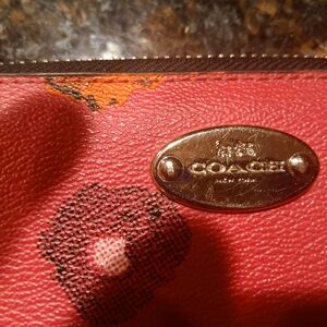 Coach Red Leather Clutch with Floral Design